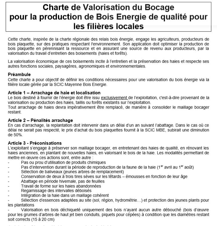 Extrait de la charte que signent les adhérents de Mayenne Bois Energie